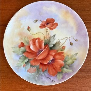 Vintage Orange and Green Floral Ceramic Plate